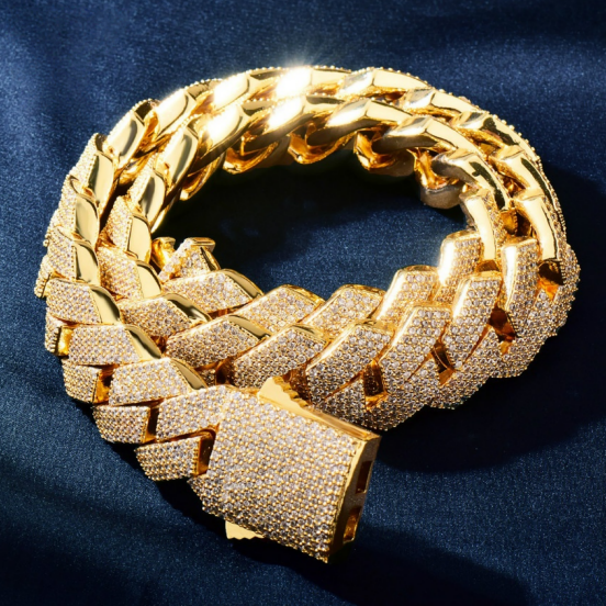 ICERIME 20mm Diamond Cuban Spring Buckle Chain