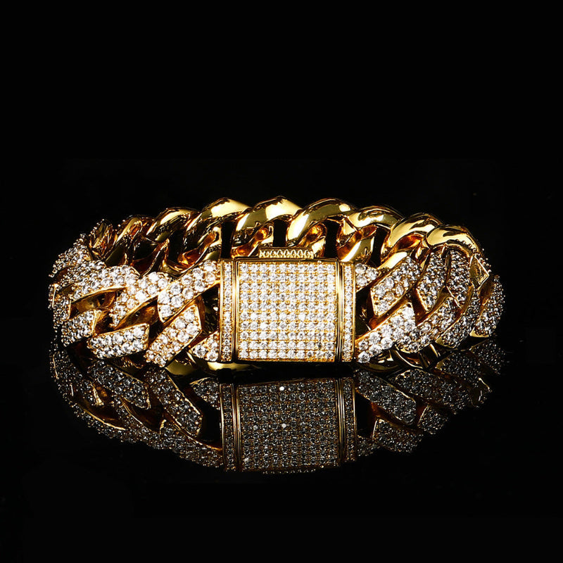 15mm Flap Buckle Double Row Zircon Rhombus Cuban Bracelet