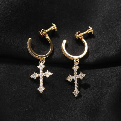 Hip Hop Spiral Buckle Cross Earrings