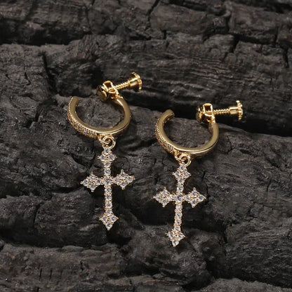 Hip Hop Spiral Buckle Cross Earrings