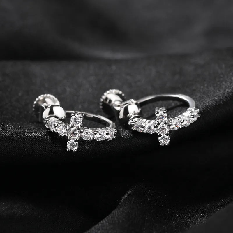Black Spiral Buckle Cross Earrings