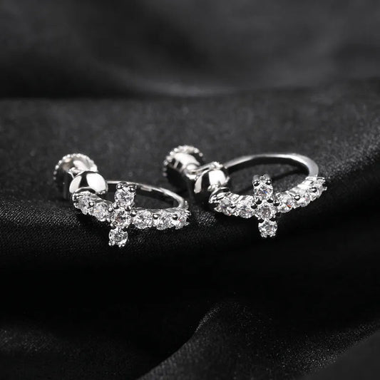 Black Spiral Buckle Cross Earrings