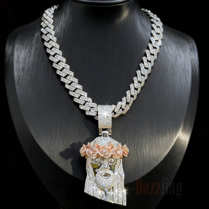 ICERIME Rose Jesus Zirconia Pendant