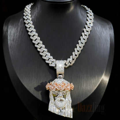 ICERIME Rose Jesus Zirconia Pendant