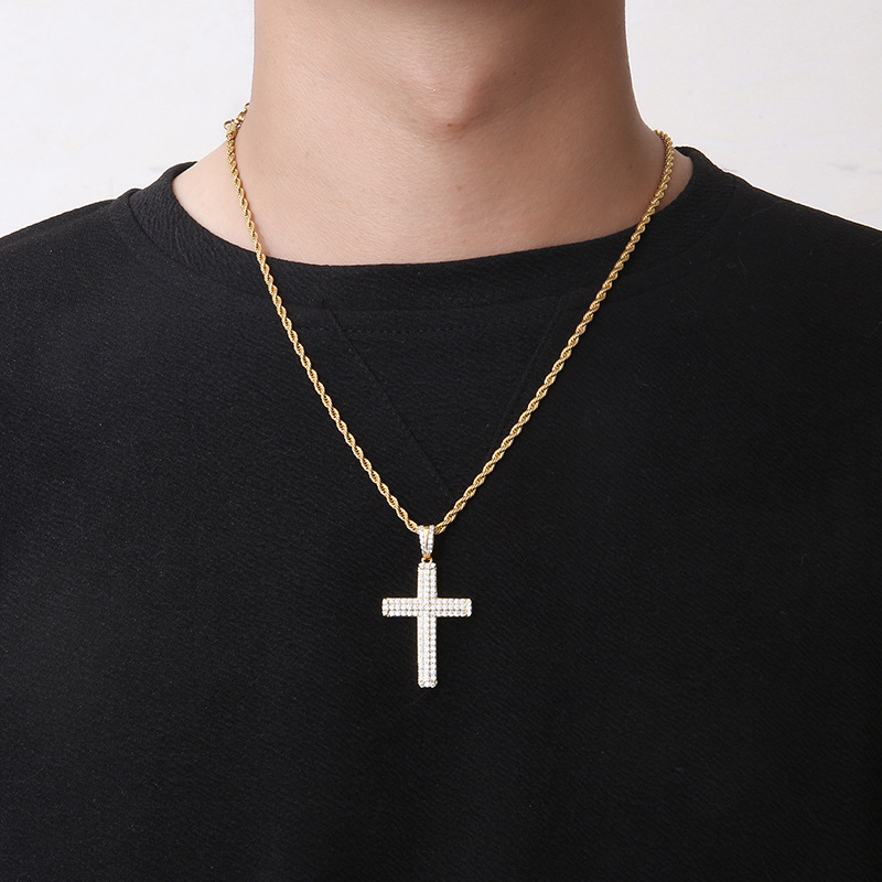 ICERIME S925 zircon three-row full diamond cross pendant