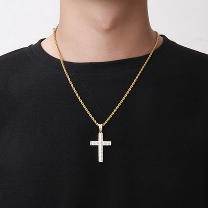 ICERIME S925 zircon three-row full diamond cross pendant