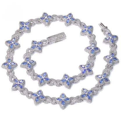 Ice Diamond Flower Cuban Chain Necklace for Men and Women