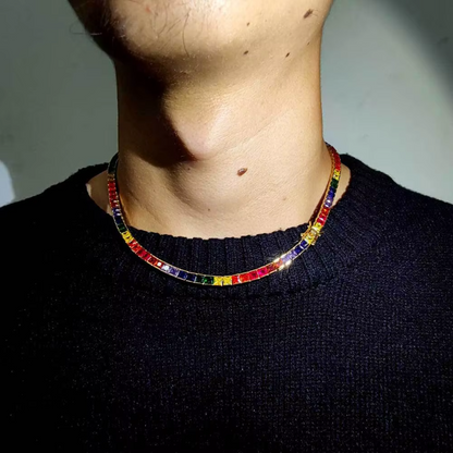 Hot Sale 4mm 18k Gold-Plated Multicolor Rainbow Tennis Necklace