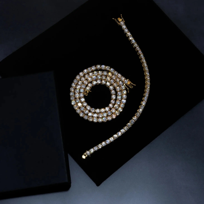 ICERIME 5mm Tennis Chain & 5mm Tennis Bracelet Bundle (Gold/White Gold)