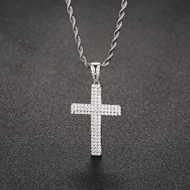 ICERIME S925 zircon three-row full diamond cross pendant