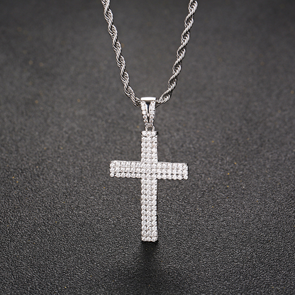 ICERIME S925 zircon three-row full diamond cross pendant
