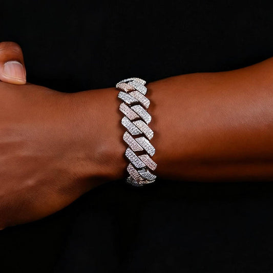 ICERIME two-color full diamond zircon Cuban bracelet