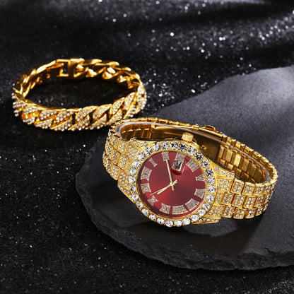 Cuban Diamond Bracelet and Watch Set