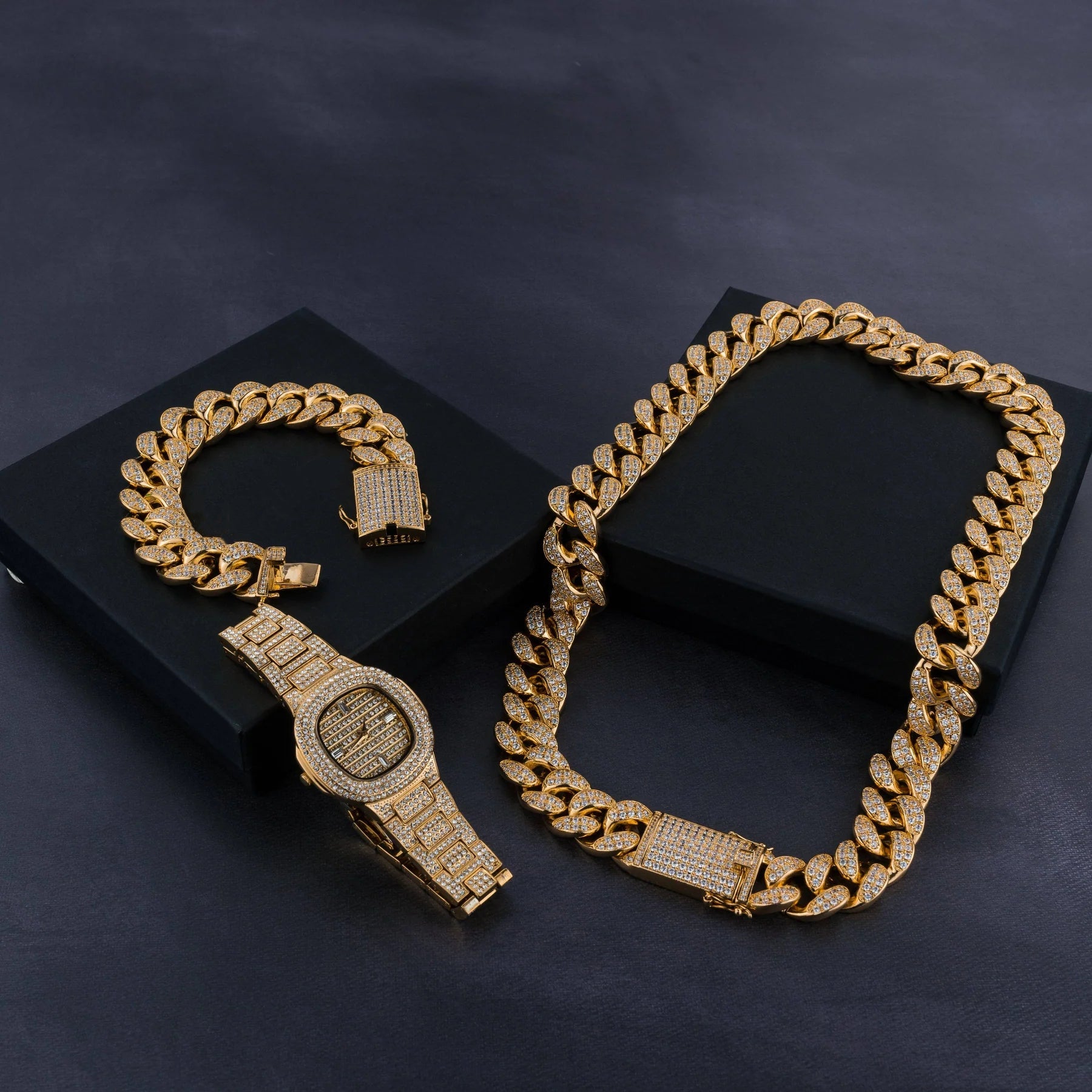 "Premium 20mm Cuban Chain, Cuban Bracelet & Watch Bundle"