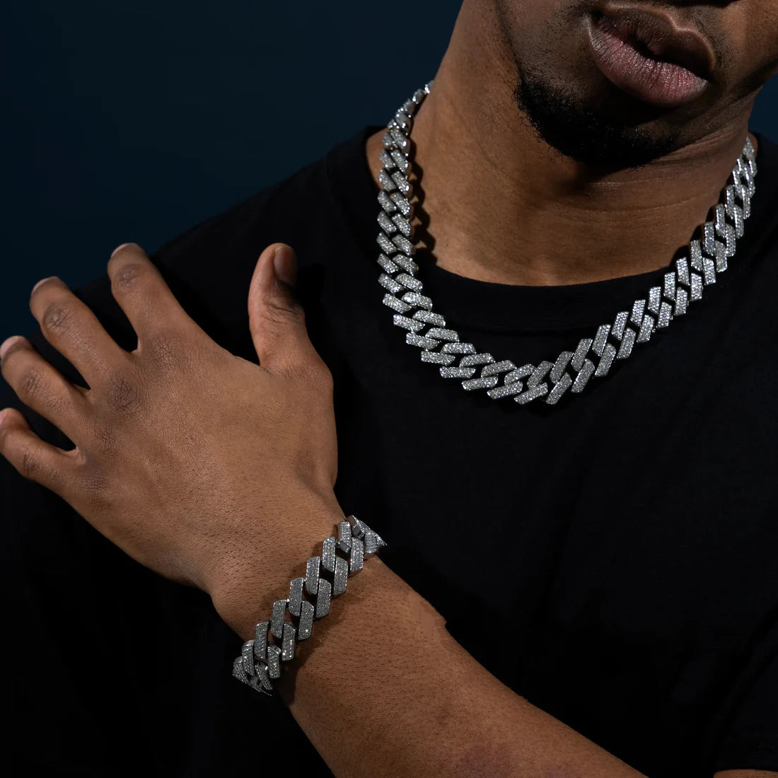 Kindlesa 18mm Prong Set Cuban Chain & Bracelet Bundle [Gold/White Gold]