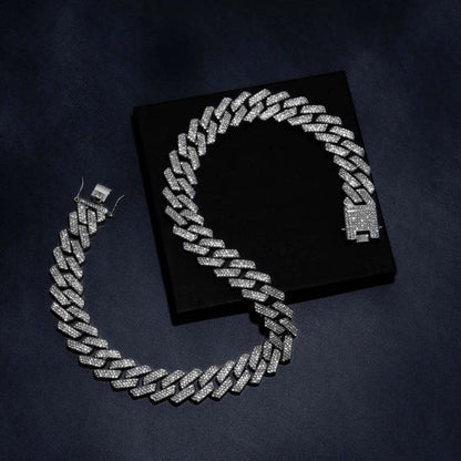 Kindlesa 18mm Prong Set Cuban Chain & Bracelet Bundle [Gold/White Gold]
