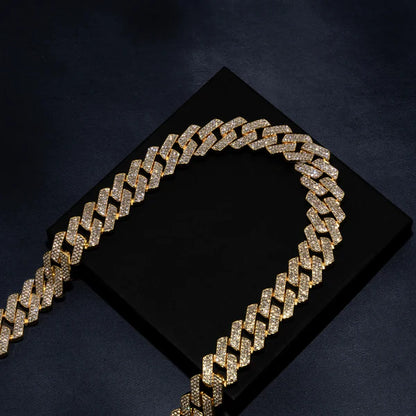 Kindlesa 18mm Prong Set Cuban Chain & Bracelet Bundle [Gold/White Gold]