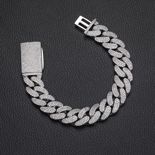 ICERIME 15mm Triple-Row Zircon Cuban Bracelet