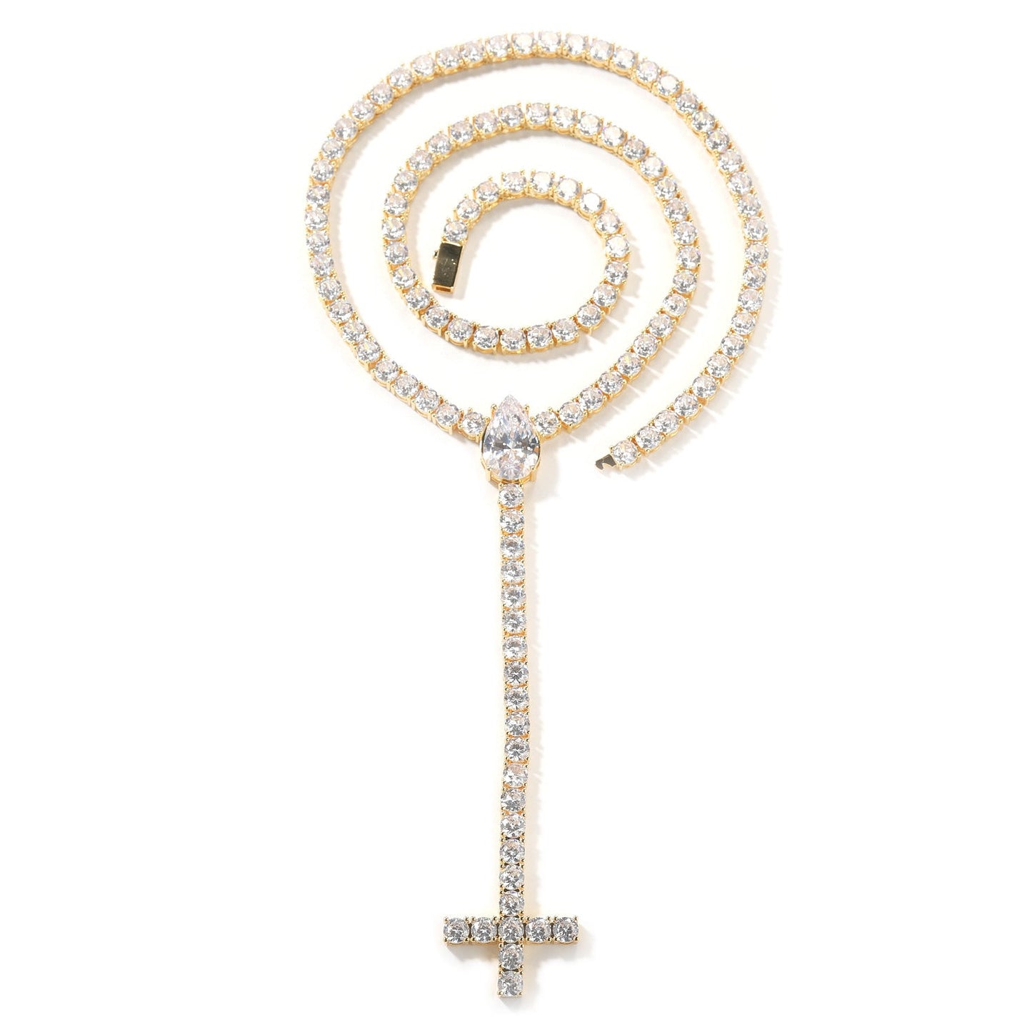ICERIME 5MM Water Drop Cross Necklace