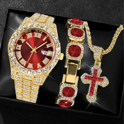ICERIME 20mm Cuban Cross Bracelet Diamond Set