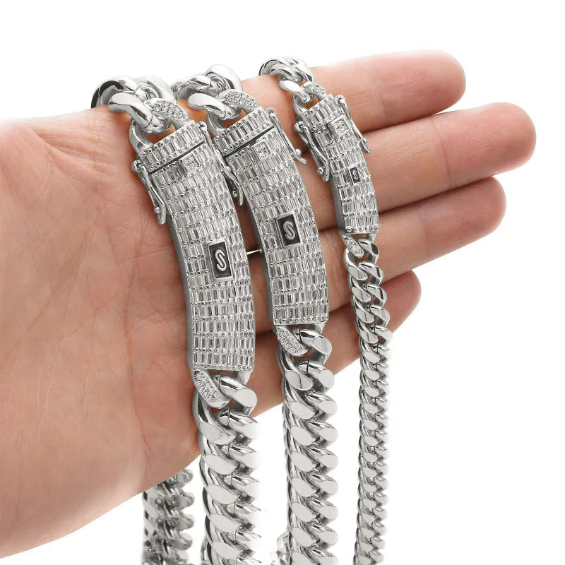 8-12mm Stainless Steel Miami Cuban Link Chain Silver Color