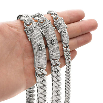 8-12mm Stainless Steel Miami Cuban Link Chain Silver Color