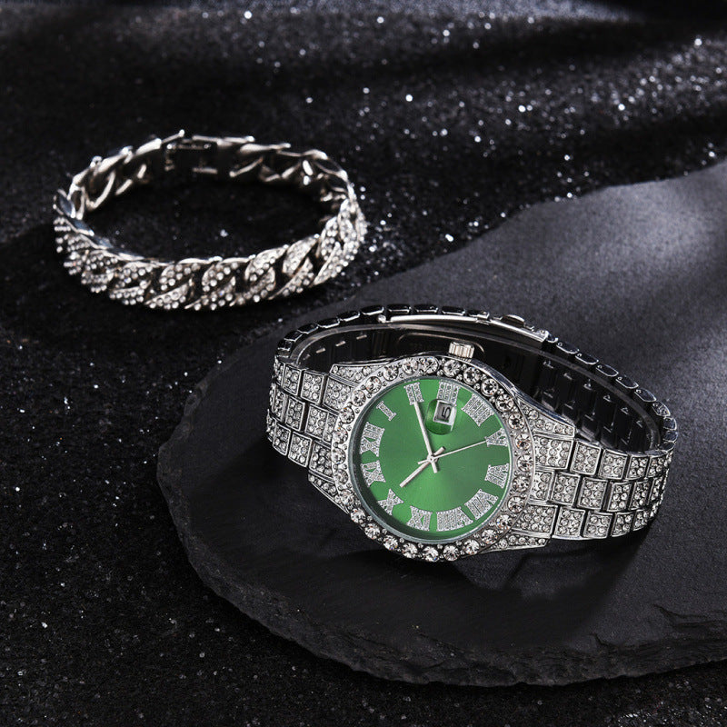 ICERIME Cuban Diamond Bracelet and Watch Set